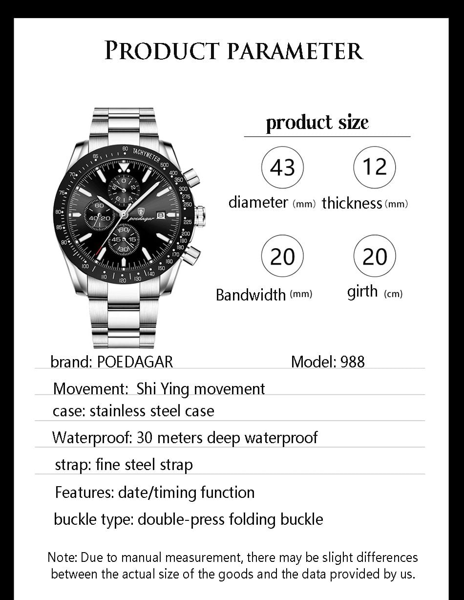 Picture of POEDAGAR Blue Men’s Watches Top Brand Luxury Chronograph Watch