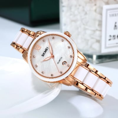 Picture of SKMEI 2175  WOMEN CERAMIC ALLOY LUXURY FASHION WATERPROOF WATCH-Rose Gold