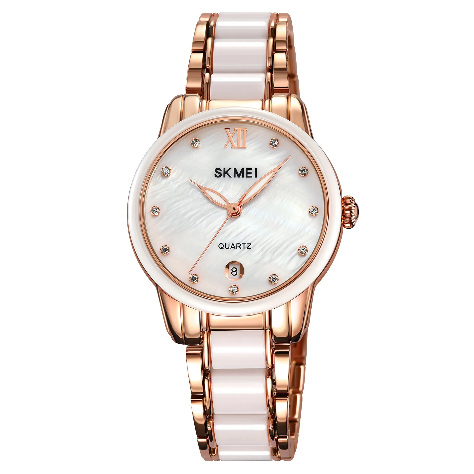 Picture of SKMEI 2175  WOMEN CERAMIC ALLOY LUXURY FASHION WATERPROOF WATCH-Rose Gold
