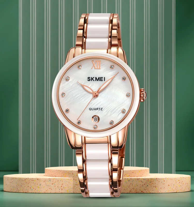 Picture of SKMEI 2175  WOMEN CERAMIC ALLOY LUXURY FASHION WATERPROOF WATCH-Rose Gold
