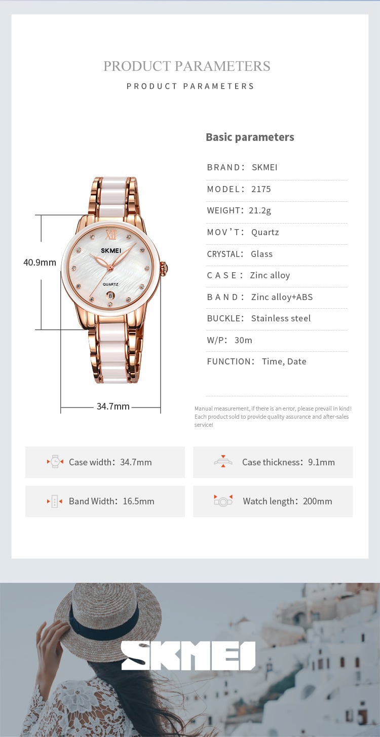 Picture of SKMEI 2175  WOMEN CERAMIC ALLOY LUXURY FASHION WATERPROOF WATCH-Rose Gold