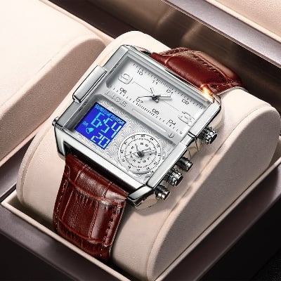 Picture of LIGE 8925C Double Quartz Movement Square Wrist Watches for men with brand box-Brown