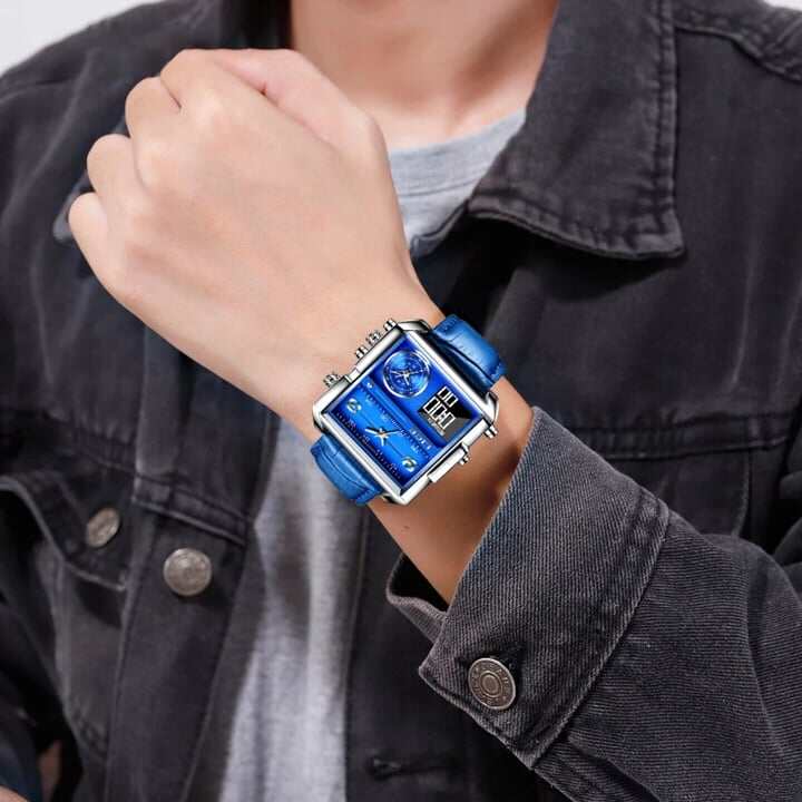 Picture of LIGE 8925C Double Quartz Movement Square Wrist Watches for men with brand box-Brown