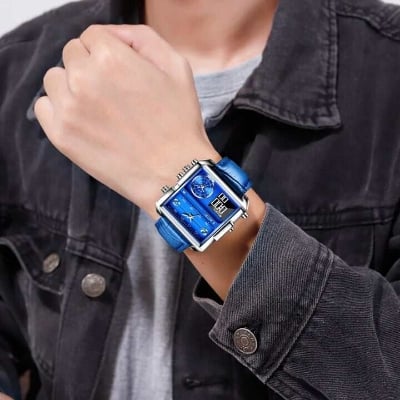 Picture of LIGE 8925C Double Quartz Movement Square Wrist Watches for men with brand box-Brown