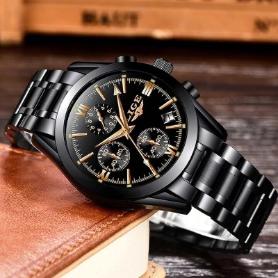Picture of Splendid Versatile -LIGE LG9839 Luxury Men's Black Chronograph active waterproof stainless steel watch for mens- Avant-garde-Black