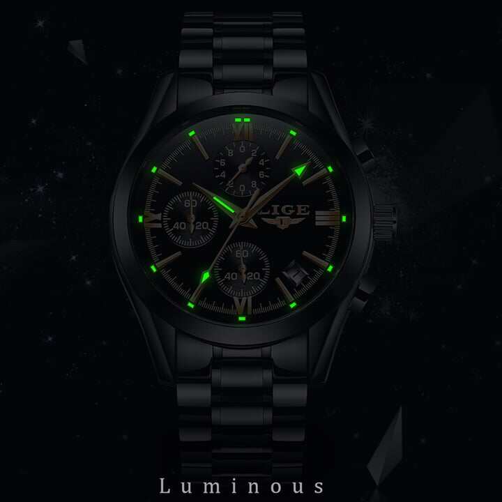 Picture of Splendid Versatile -LIGE LG9839 Luxury Men's Black Chronograph active waterproof stainless steel watch for mens- Avant-garde-Black