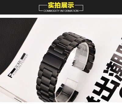 Picture of 20mm Stainless Steel Metal Wrist Band Strap-Black/SILVER-Black