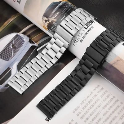 Picture of 20mm Stainless Steel Metal Wrist Band Strap-Black/SILVER-Black