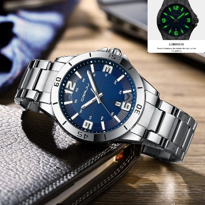 Picture of CRRJU 5003  Mens Watches Top Brand Luxury numbers silver blue Watch Men Waterproof Male black / silver blue  Watches Stainless Relogio Masculino-Silver