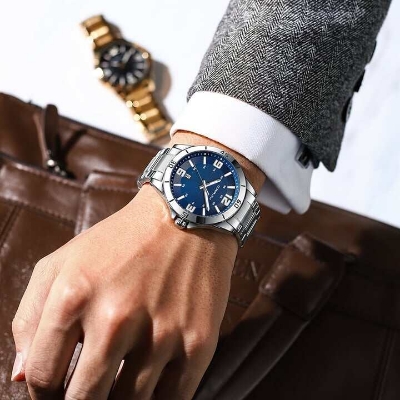 Picture of CRRJU 5003  Mens Watches Top Brand Luxury numbers silver blue Watch Men Waterproof Male black / silver blue  Watches Stainless Relogio Masculino-Silver