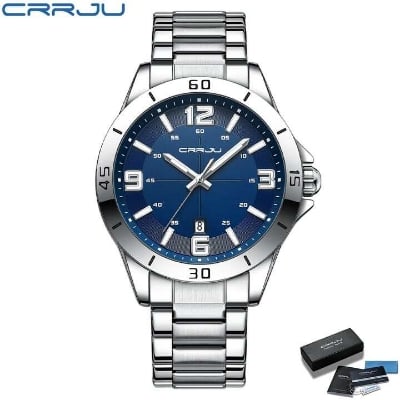Picture of CRRJU 5003  Mens Watches Top Brand Luxury numbers silver blue Watch Men Waterproof Male black / silver blue  Watches Stainless Relogio Masculino-Silver