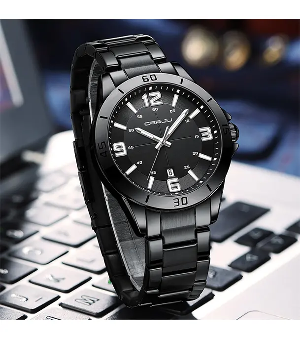 Picture of CRRJU 5003  Mens Watches Top Brand Luxury numbers silver blue Watch Men Waterproof Male black / silver blue  Watches Stainless Relogio Masculino-Silver