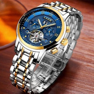 Picture of LIGE 9841 Mens Watches Top Brand Luxury Automatic Mechanical Watch Men Full Steel Business Waterproof Sport Watches-Blue