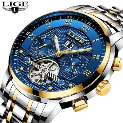 Picture of LIGE 9841 Mens Watches Top Brand Luxury Automatic Mechanical Watch Men Full Steel Business Waterproof Sport Watches-Blue