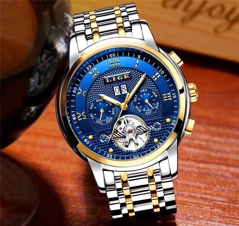Picture of LIGE 9841 Mens Watches Top Brand Luxury Automatic Mechanical Watch Men Full Steel Business Waterproof Sport Watches-Blue