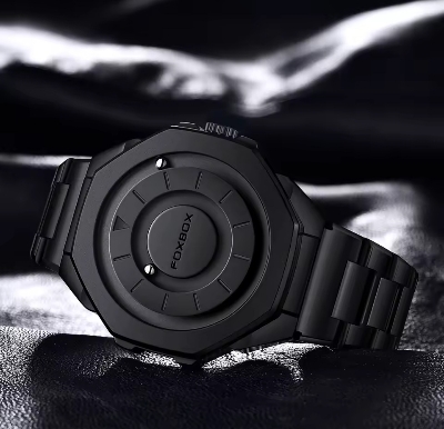 Picture of FOXBOX 2025 FB0075 New Fashion Watches Men Creative Stainless steel Quartz Mens Watch Casual Waterproof Luxury Wristwatch magnetic force,-Black