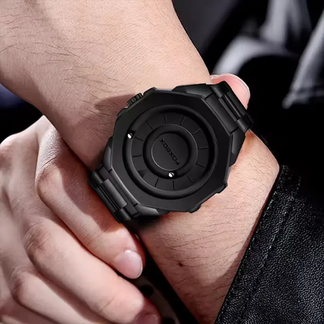 Picture of FOXBOX 2025 FB0075 New Fashion Watches Men Creative Stainless steel Quartz Mens Watch Casual Waterproof Luxury Wristwatch magnetic force,-Black