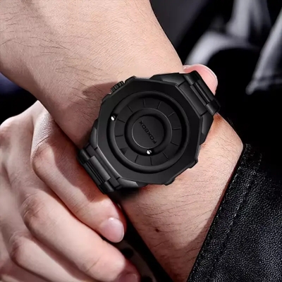 Picture of FOXBOX 2025 FB0075 New Fashion Watches Men Creative Stainless steel Quartz Mens Watch Casual Waterproof Luxury Wristwatch magnetic force,-Black