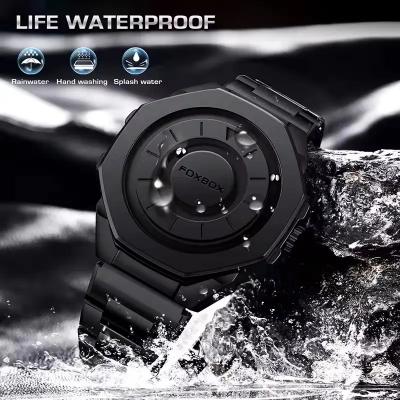Picture of FOXBOX 2025 FB0075 New Fashion Watches Men Creative Stainless steel Quartz Mens Watch Casual Waterproof Luxury Wristwatch magnetic force,-Black