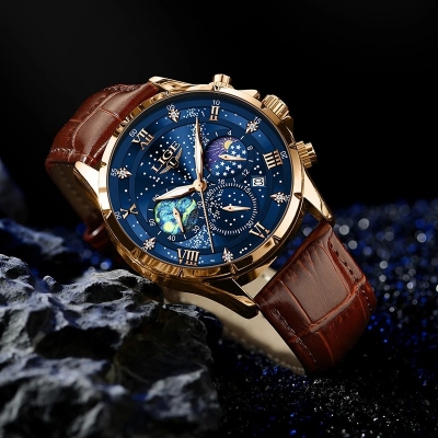 Picture of LIGE 89107 Mens Watch Business Male Quartz Wristwatch Leather Waterproof Luminous Date Clock Luxury Casual Watches Men Chronograph-Gold