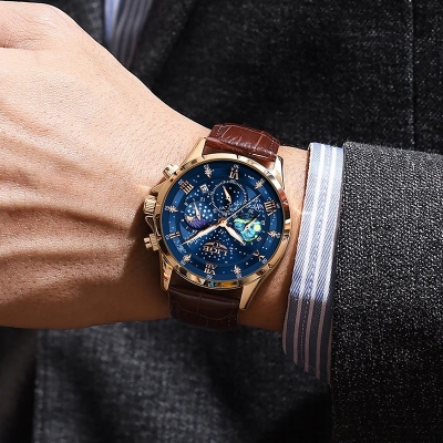 Picture of LIGE 89107 Mens Watch Business Male Quartz Wristwatch Leather Waterproof Luminous Date Clock Luxury Casual Watches Men Chronograph-Gold