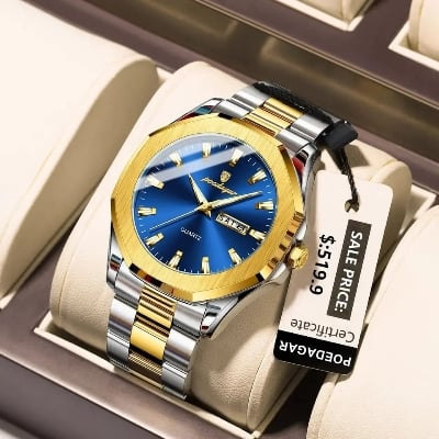 Picture of POEDAGAR 875 Luxury Men Wristwatch Waterproof Luminous Week Date Original Man Watch Stainless Steel Sport Quartz Men's Watches Reloj-Blue