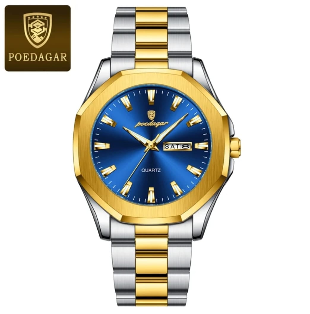 Picture of POEDAGAR 875 Luxury Men Wristwatch Waterproof Luminous Week Date Original Man Watch Stainless Steel Sport Quartz Men's Watches Reloj-Blue