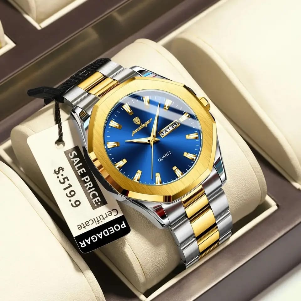 Picture of POEDAGAR 875 Luxury Men Wristwatch Waterproof Luminous Week Date Original Man Watch Stainless Steel Sport Quartz Men's Watches Reloj-Blue