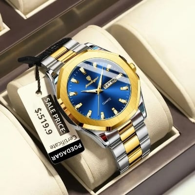 Picture of POEDAGAR 875 Luxury Men Wristwatch Waterproof Luminous Week Date Original Man Watch Stainless Steel Sport Quartz Men's Watches Reloj-Blue