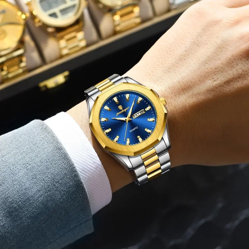 Picture of POEDAGAR 875 Luxury Men Wristwatch Waterproof Luminous Week Date Original Man Watch Stainless Steel Sport Quartz Men's Watches Reloj-Blue