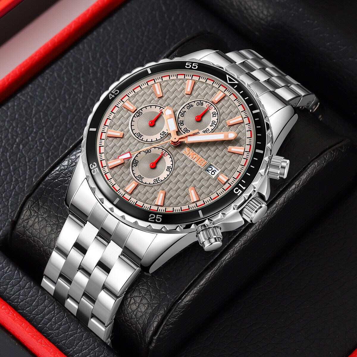 Picture of SKMEI 9334 Men Quartz Watches Classic Stopwatch Business Male Calendar Steel Watches-Black Gold