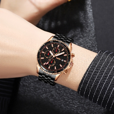 Picture of SKMEI 9334 Men Quartz Watches Classic Stopwatch Business Male Calendar Steel Watches-Black Gold