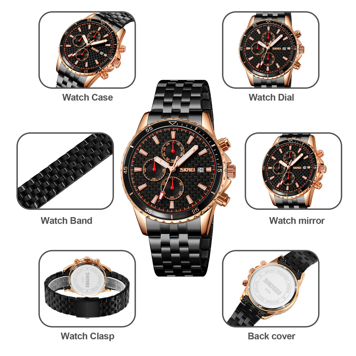 Picture of SKMEI 9334 Men Quartz Watches Classic Stopwatch Business Male Calendar Steel Watches-Black Gold