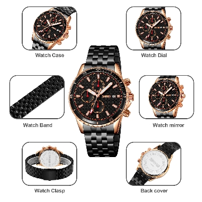 Picture of SKMEI 9334 Men Quartz Watches Classic Stopwatch Business Male Calendar Steel Watches-Black Gold