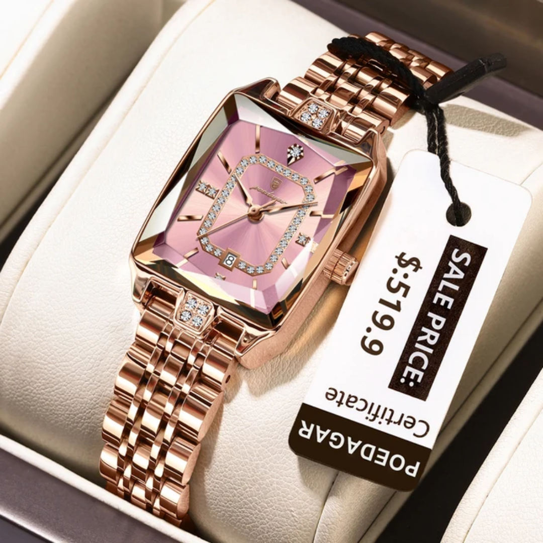 Picture of POEDAGAR 785 Luxury Elegant Watch For Woman Date Waterproof Rectangle Ladies Watch Stainless Steel Quartz Women Watches Female Reloj-Gold Red