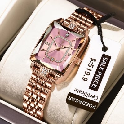 Picture of POEDAGAR 785 Luxury Elegant Watch For Woman Date Waterproof Rectangle Ladies Watch Stainless Steel Quartz Women Watches Female Reloj-Gold Red