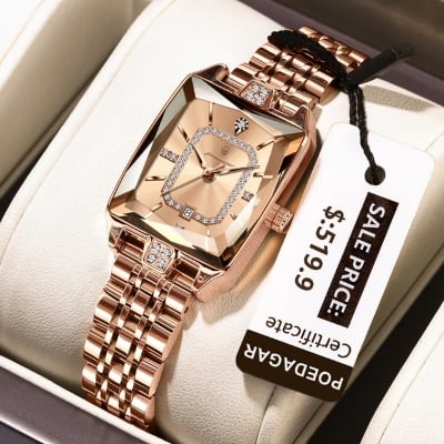 Picture of POEDAGAR 785 Luxury Elegant Watch For Woman Date Waterproof Rectangle Ladies Watch Stainless Steel Quartz Women Watches Female Reloj-Gold Red
