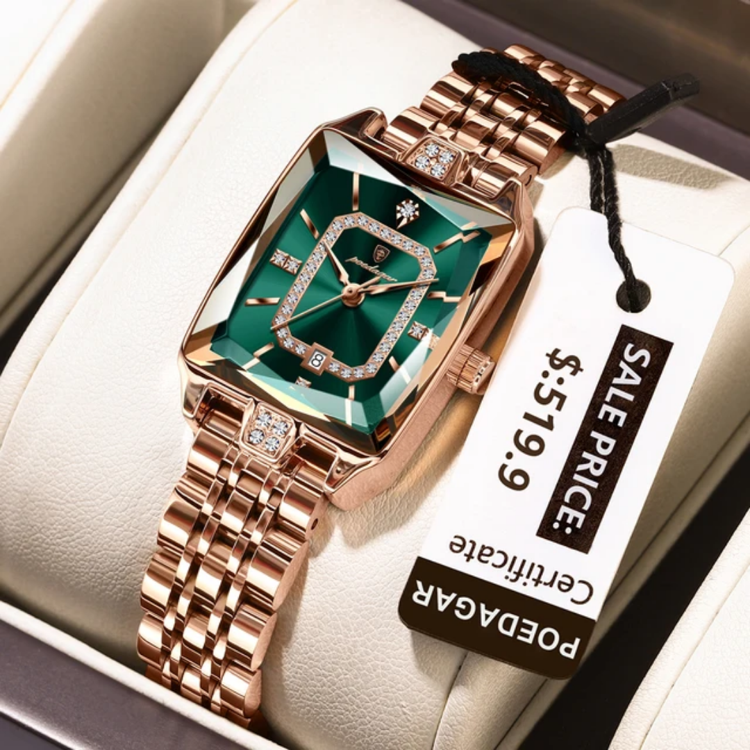 Picture of POEDAGAR 785 Luxury Elegant Watch For Woman Date Waterproof Rectangle Ladies Watch Stainless Steel Quartz Women Watches Female Reloj-Gold Red