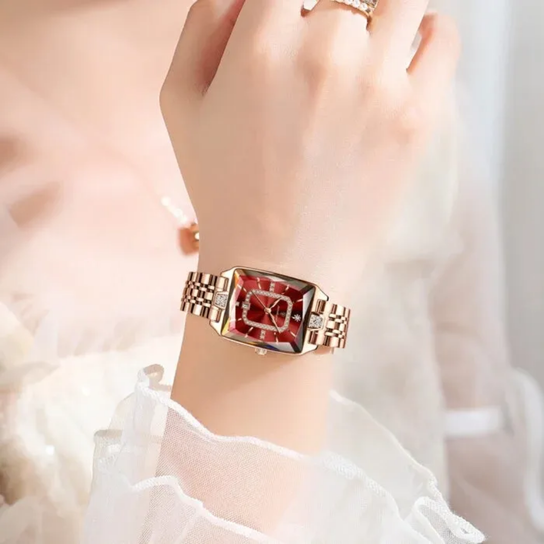 Picture of POEDAGAR 785 Luxury Elegant Watch For Woman Date Waterproof Rectangle Ladies Watch Stainless Steel Quartz Women Watches Female Reloj-Gold Red