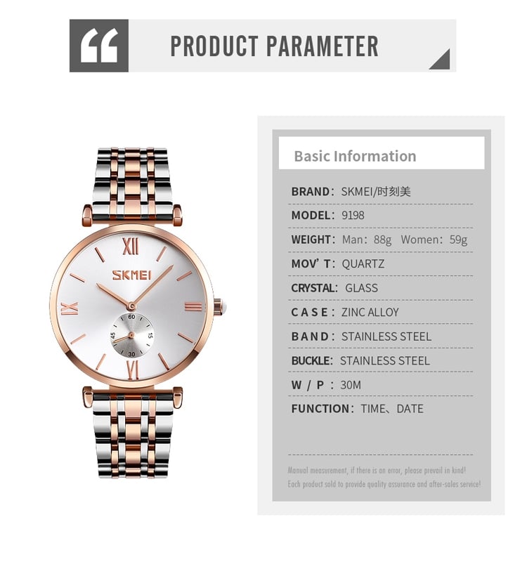 Picture of SKMEI 9198 Fashion Quartz Watch Stainless Steel Women's Bracelet Fashion  Watch Waterproof Wristwatch Clock-Rose Gold