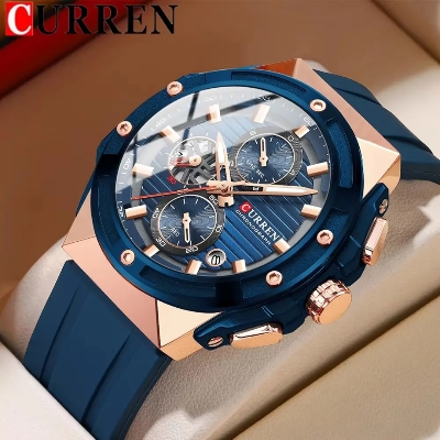 Picture of CURREN 8462 Top Luxury Quartz Men's Watch Silicone Strap Multifunctional Timing Code Classic Luminous Waterproof Men's Watch-Blue
