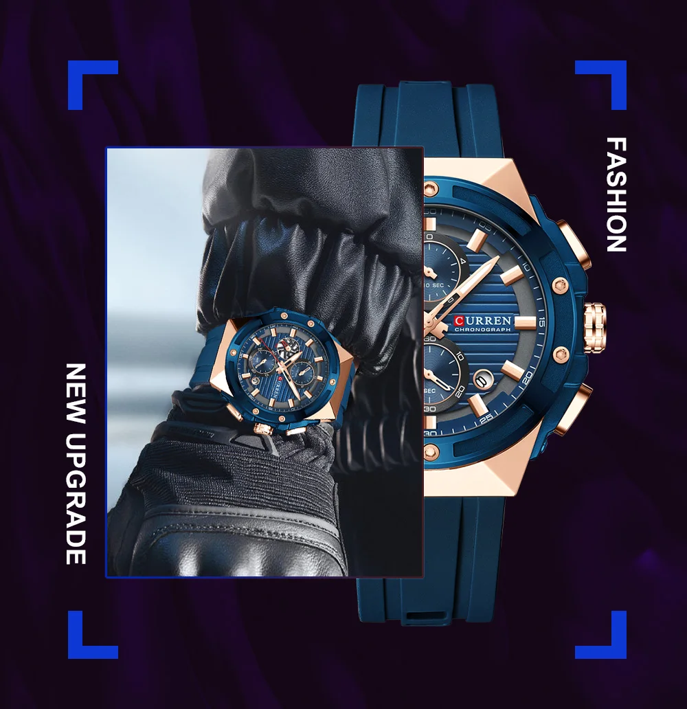Picture of CURREN 8462 Top Luxury Quartz Men's Watch Silicone Strap Multifunctional Timing Code Classic Luminous Waterproof Men's Watch-Blue