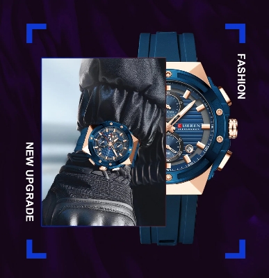 Picture of CURREN 8462 Top Luxury Quartz Men's Watch Silicone Strap Multifunctional Timing Code Classic Luminous Waterproof Men's Watch-Blue