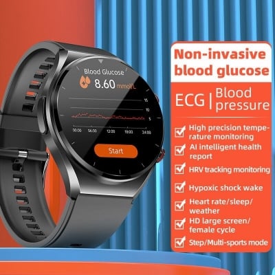 Picture of 2026 New Noninvasive Blood Gloucose ECG+PPG Smart Watch Men Heart Rate Blood Oxygen Health Smartwatch IP67 Waterproof Sport Watch-Black