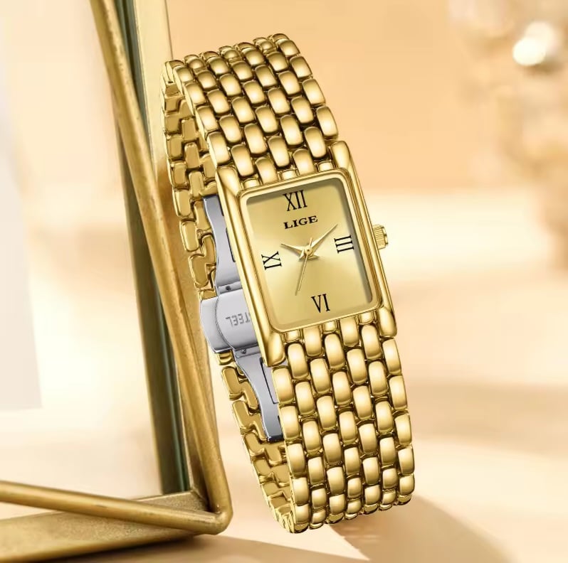 Picture of LIGE LG89156 Women’s Rectangular Quartz Watch – Timeless Elegance, Modern Simplicity with box-Gold