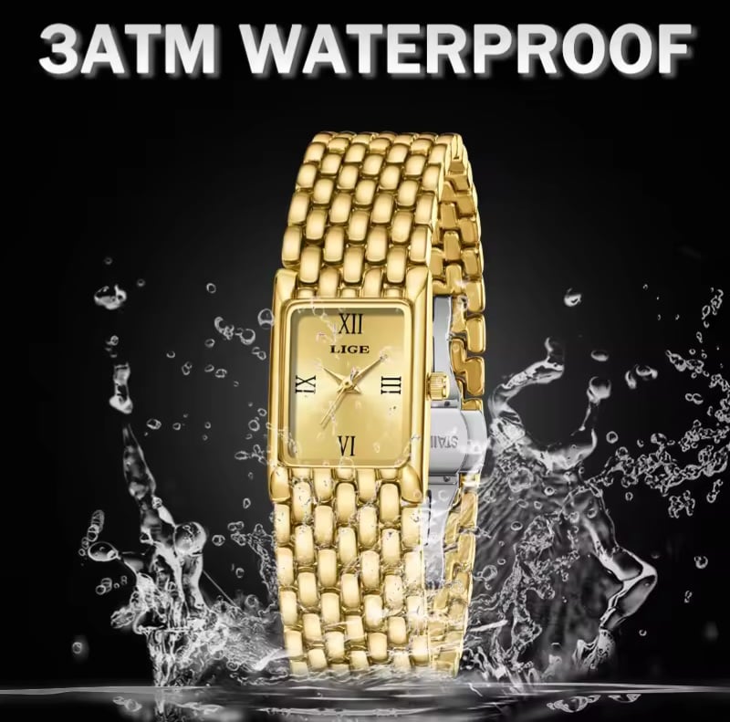 Picture of LIGE LG89156 Women’s Rectangular Quartz Watch – Timeless Elegance, Modern Simplicity with box-Gold