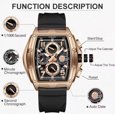 Picture of LIGE 89110A Men's Watches Sports Silicone Watch Men Luminous Chronograph Waterproof Watch for Men Male Clock Relogios Masculino+Box-Black