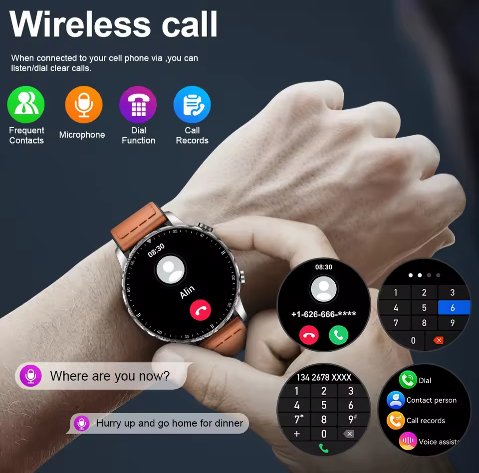 Picture of LIGE BW0664bNew Magnetic Leather Strap Smartwatch Men Health Monitor Man Watches Bluetooth Calling Sports Smart Watch For Huawei Xiaomi-Silver Brown