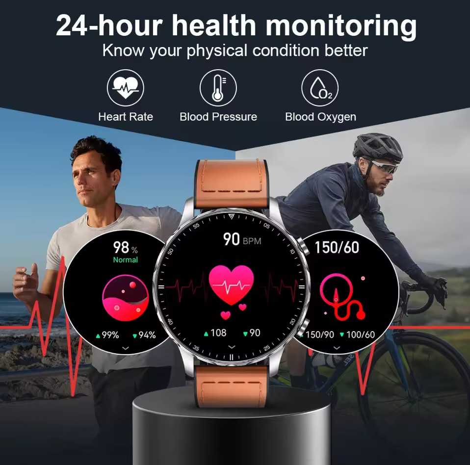 Picture of LIGE BW0664bNew Magnetic Leather Strap Smartwatch Men Health Monitor Man Watches Bluetooth Calling Sports Smart Watch For Huawei Xiaomi-Silver Brown