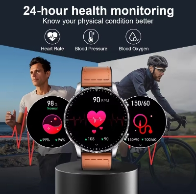 Picture of LIGE BW0664bNew Magnetic Leather Strap Smartwatch Men Health Monitor Man Watches Bluetooth Calling Sports Smart Watch For Huawei Xiaomi-Silver Brown